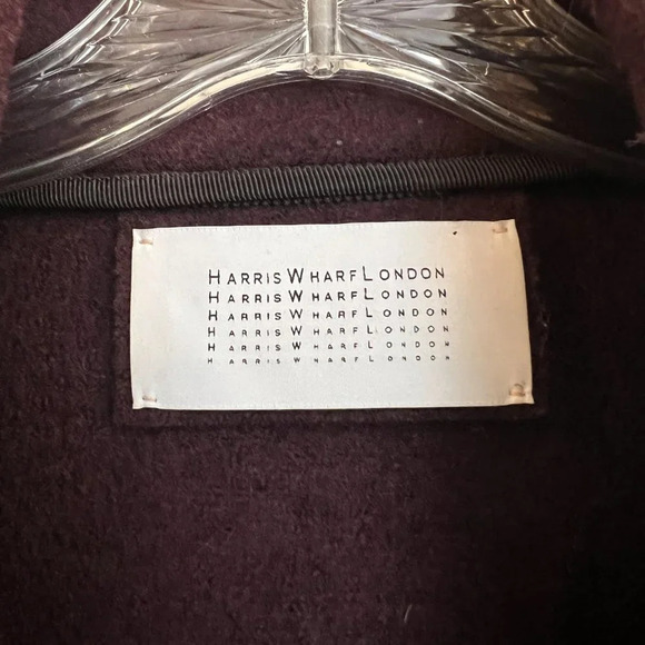 Harris Wharf London Purple Collared Wool Blend Tie Waist Classic Trench Coat 42 - Picture 5 of 9